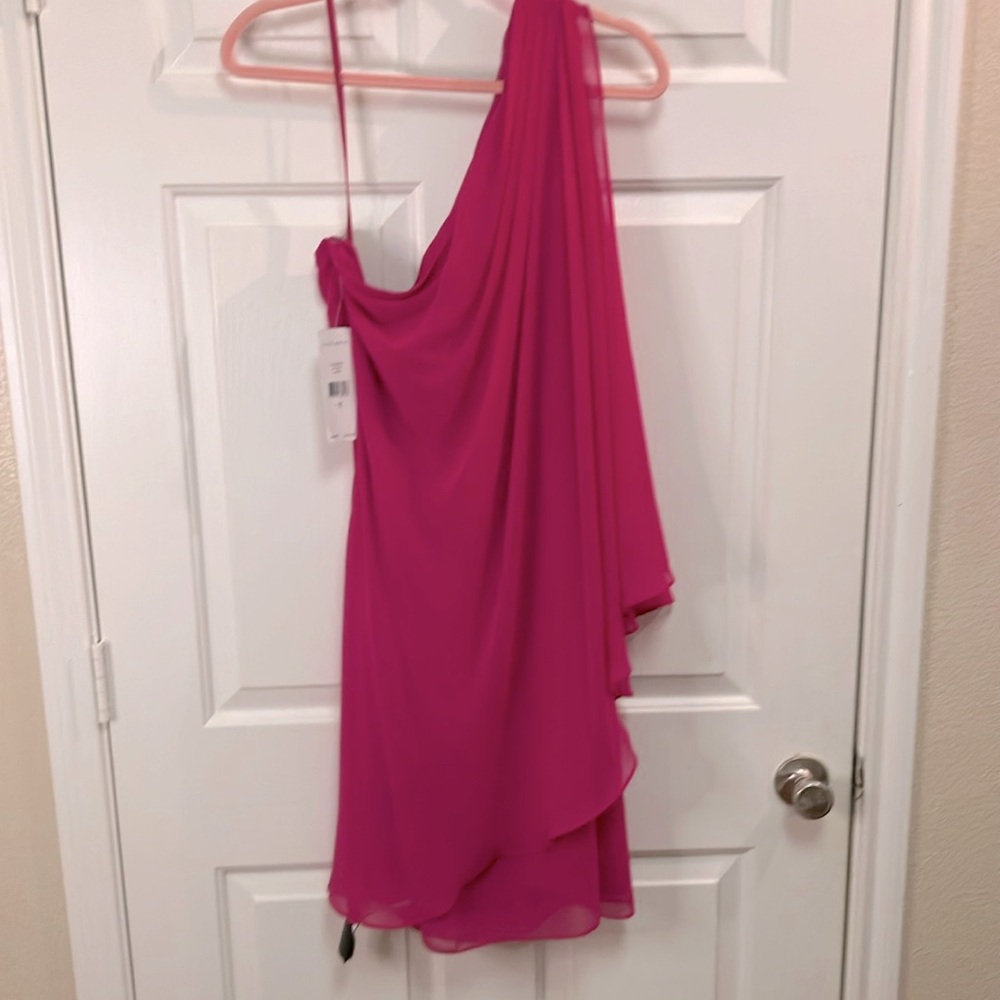 NWT Lauren by Ralph Lauren Women's Londie One-Shoulder Fuschia Dress Size 14 - Picture 2 of 12